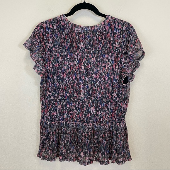 Anthropologie Floral Metallic Pleated Surplice Peplum Blouse Size Medium - Picture 9 of 10